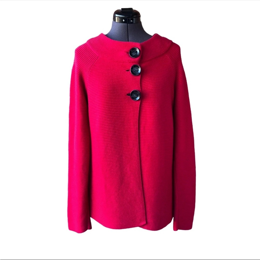 Anne Klein 60’s inspired Red Button-Up Sweater Hippy Boho